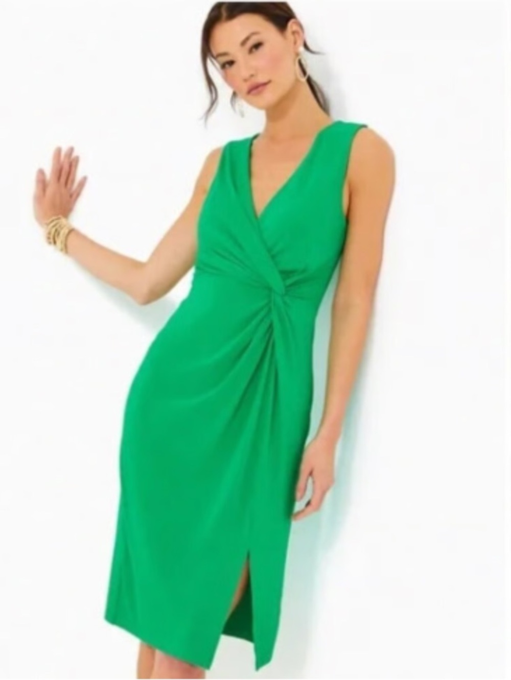 LILLY PULITZER, Odella V-Neck Green Twist Waist Jersey Knit Midi Dress, Size 2